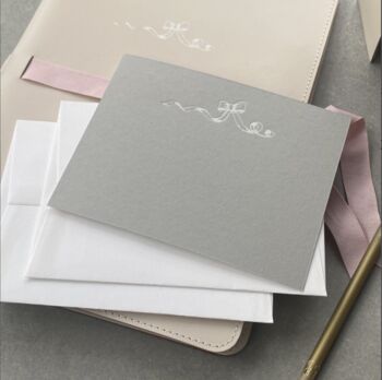 Notecards And Envelopes Recycled Leather Writing Set With Ribbon Icon And Ribbon Tie, 2 of 4