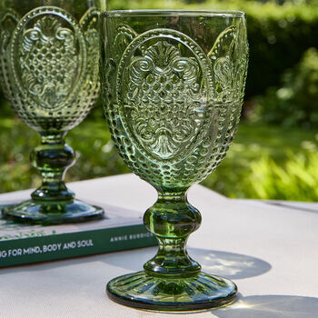 Fleur De Lys Green Embossed Wine Glass, 4 of 4
