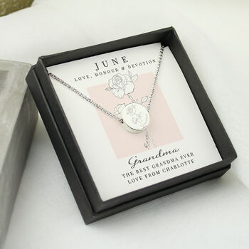 Personalised June Birth Flower Necklace And Box, 3 of 4