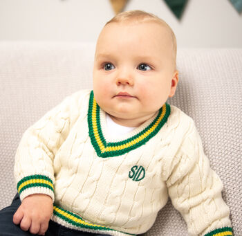 Green And Yellow Stripe Cream Baby Cricket Jumper, 2 of 12