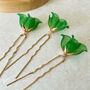 Vibrant Green Flower Hair Pins, thumbnail 4 of 5