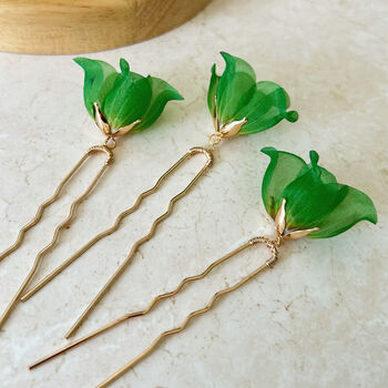 Vibrant Green Flower Hair Pins, 4 of 5