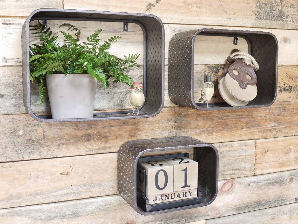 Set Of Three Industrial Wall Shelves, 1 of 2