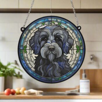 Labradoodle Black Stained Glass Effect Suncatcher, 5 of 5