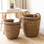 Round Seagrass Basket With Charcoal Stripe, thumbnail 1 of 6