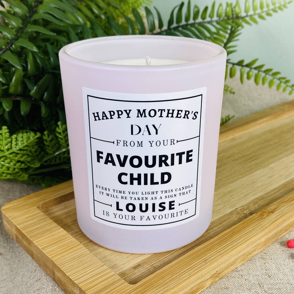 Personalised Mothers Day Favourite Child Candle By The Fire Shack