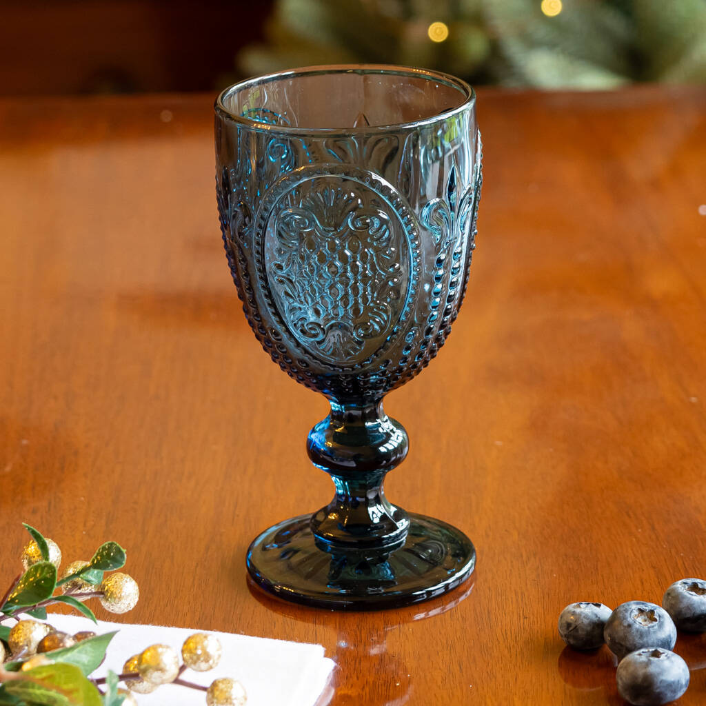 Dibor + Set Of Four Vintage Embossed Coloured Wine Glasses