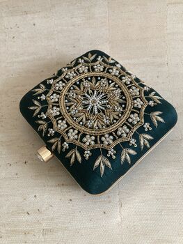 Emerald Green Mandala Design Square Clutch Bag, 2 of 10