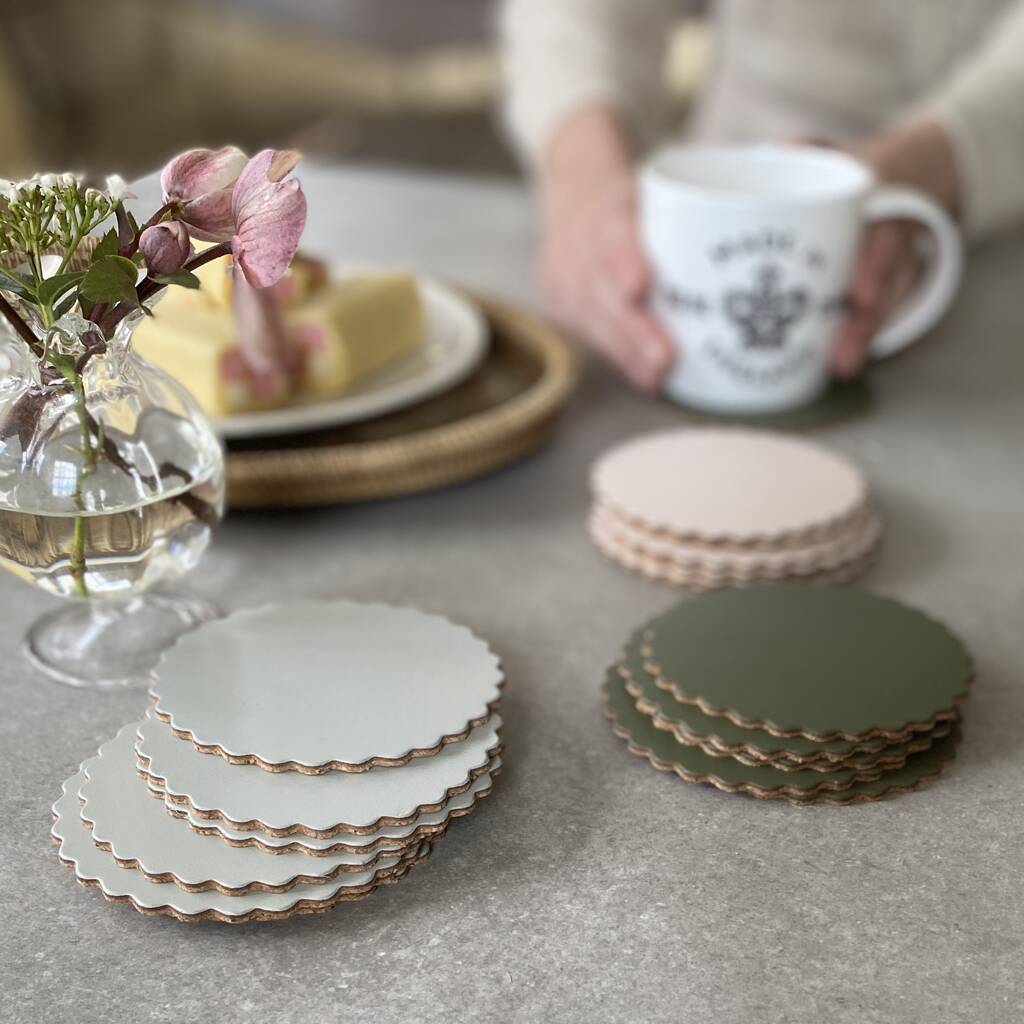Scalloped Recycled Leather Corked Coaster, 1 of 2