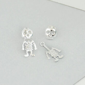 Halloween Sterling Silver Skeleton Stud Earrings, 2 of 6