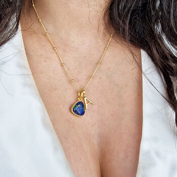 18k Gold Vermeil Plated Azurite And Malachite Necklace, 2 of 8