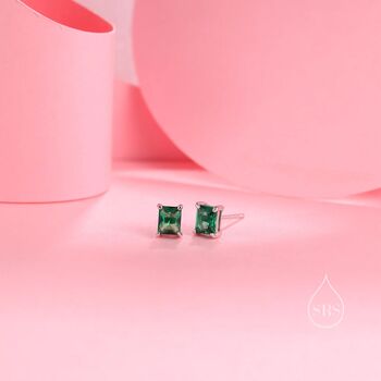 Emerald Cut Emerald Green Cz Stud Earrings, 4 of 12