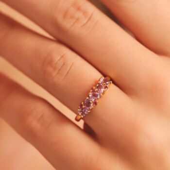 Pink Ruby And Amethyst Pear Cut Half Eternity Band In Sterling Silver And Gold, 6 of 9
