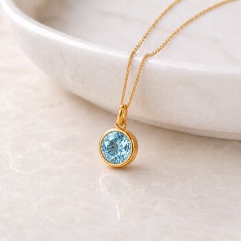Personalised Gold Plated Sterling Silver March Birthstone Aquamarine Pendant Necklace, 3 of 9