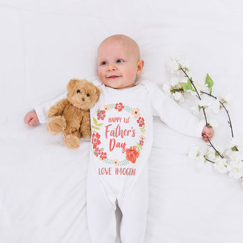 Personalised First Father's Day Floral Babygrow, 2 of 11