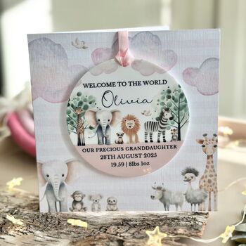 Personalised New Baby Granddaughter, Niece, Any Relation Greeting Card, 2 of 3