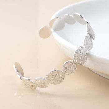 Silver Plated Dappled Texture Disc Cuff Bangle Bracelet, 3 of 5