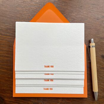 Six Orange Letter Press Thank You Note Cards, 2 of 3