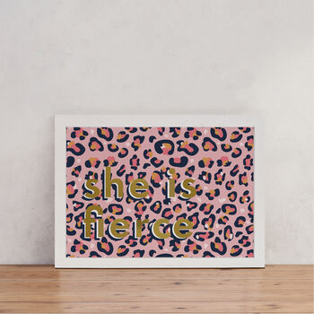 Pink Leopard Print 'She is Fierce' Wall Art, 2 of 3
