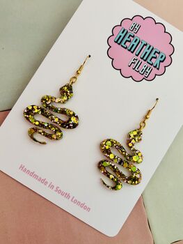 Snake Glitter Resin Earrings / Gothic Serpent Jewellery / Medusa Aesthetic Earrings / Snake Lovers Gift, 6 of 6