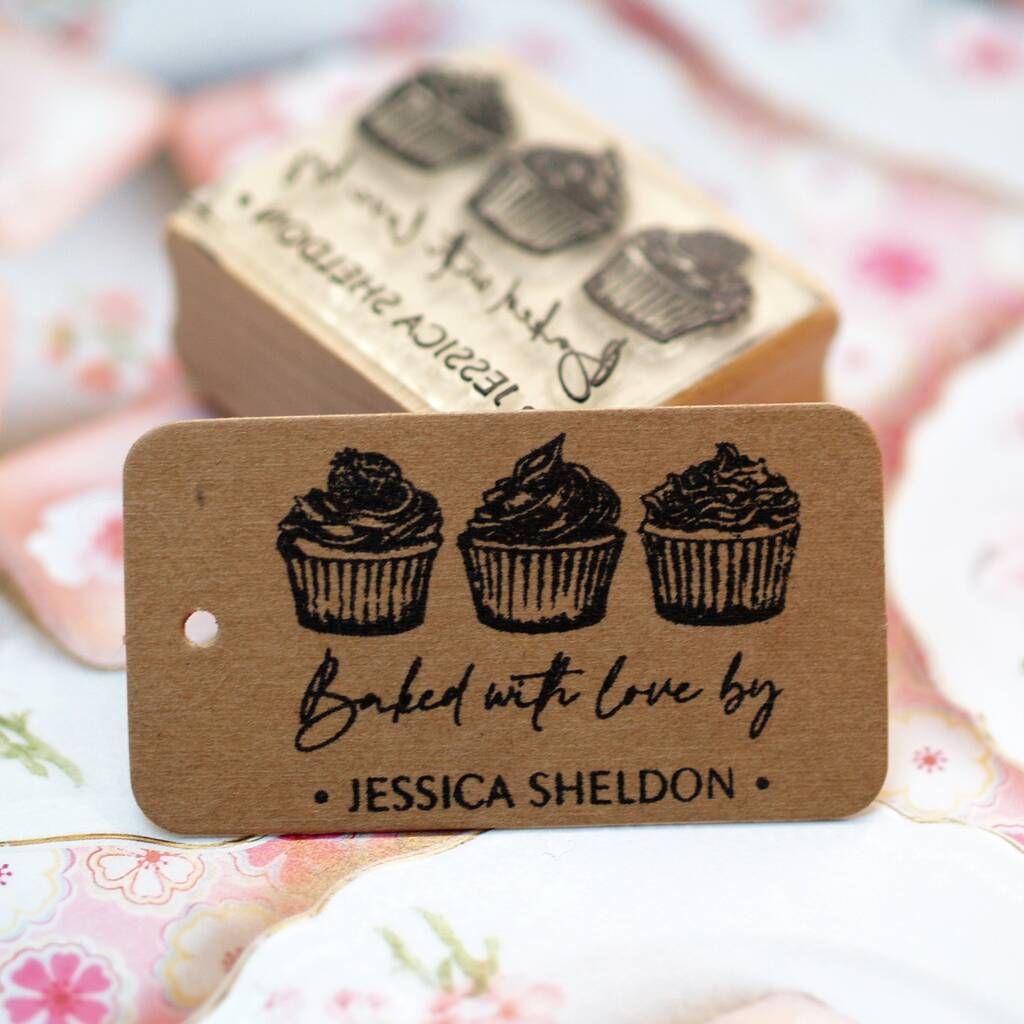 Baked With Love Cupcakes Personalised Rubber Stamp, 1 of 5