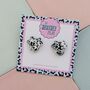 Black And White Cow Glitter Stud Earrings, thumbnail 3 of 5