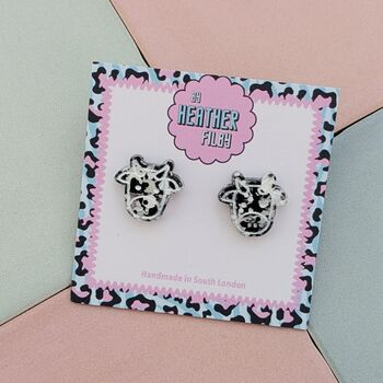 Black And White Cow Glitter Stud Earrings, 3 of 5