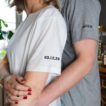 Embroidered Personalised Date Sleeve T Shirt Set, 2 of 5