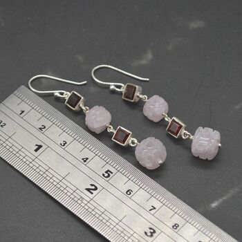 Pink Jade Red Garnet Silver Earrings, 5 of 5