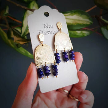 'Titans Olympus' Lapis Lazuli And Brass Earrings, 3 of 4