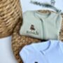 Goose Personalised Baby Zip Sleepsuit – Embroidered Baby Grow With Name – Bunny , Teddy Bear Or Goose, thumbnail 6 of 12