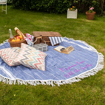 Personalised Round Blue Picnic Or Beach Blanket, 3 of 3