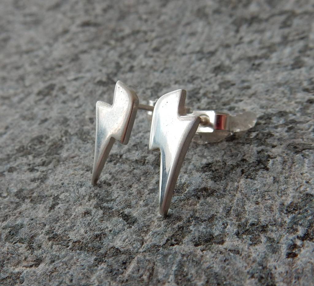 Silver Lightning Bolt Studs Earrings By Anne Reeves Jewellery
