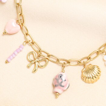 Stainless Steel Pink Vintage Charm Chain Necklace In Gold Plating, 2 of 4