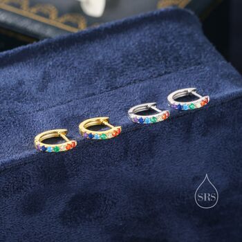 Sterling Silver Rainbow Cz Huggie Hoops, 5 of 11