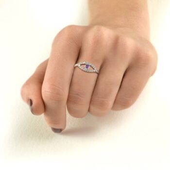 Evil Eye Ring With Amethyst And Cz In Silver, 2 of 3