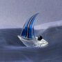 Blue Glass Sailing Boat Ornament In Gift Box, thumbnail 1 of 4