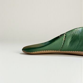 Handmade Moroccan Matcha Green Leather Babouche Slippers, 4 of 5