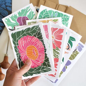 Colourful Linocut Birth Flower Notecards Set Of 12, 2 of 10