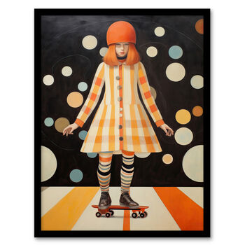 Surreal Skater Girl Skateboard Orange Wall Art Print, 5 of 6