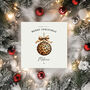 Leopard Print Bauble Christmas Card. Personalised, thumbnail 1 of 2