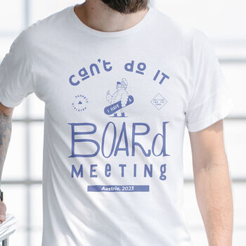 Personalised Board Meeting T Shirt Ski Or Snowboard Holiday Travel Gift For Him, 2 of 2