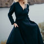 Long Linen Wrap Dress With Long Sleeves, thumbnail 8 of 11