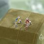 Mismatched Macaw Parrot Bird Stud Earrings In Sterling Silver, thumbnail 2 of 12