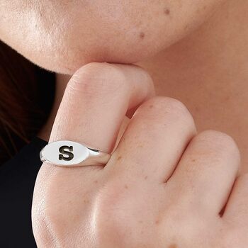 Oval Initial Argentium Silver Signet Ring, 2 of 11