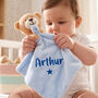 Personalised Blue Teddy Comforter New Baby Boy Gift, thumbnail 1 of 6