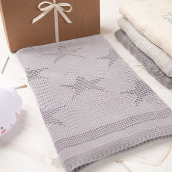 Unisex Dark Grey Star Baby Blanket And Hat Gift Set, 2 of 12