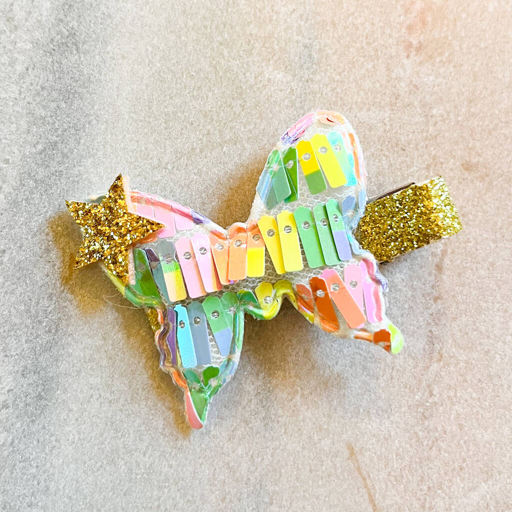 Iridescent Butterfly And Gold Star Hair Clip, 1 of 2