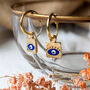 Azra Blue 24 Kt Gold Plated Evil Eye Drop Earrings, thumbnail 3 of 6