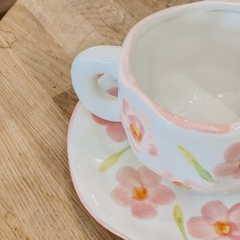 Flower Pink White Irregular Mug And Saucer Set, 2 of 2